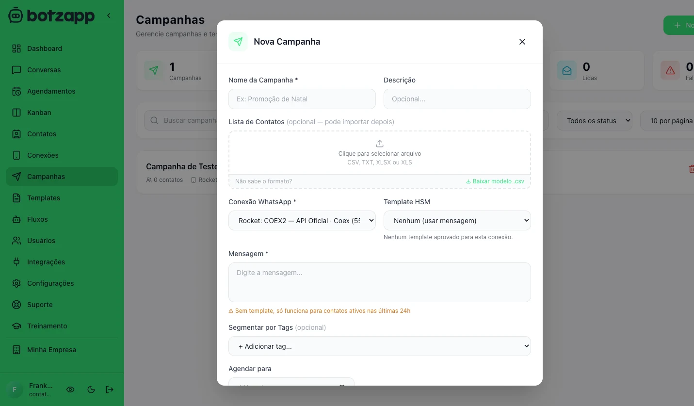 Campanhas no Botzapp